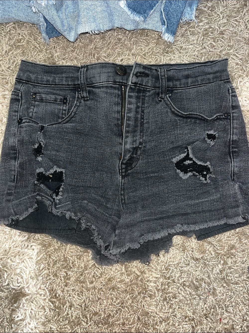 Aeropostale Distressed Charcoal Black Denim Shorts